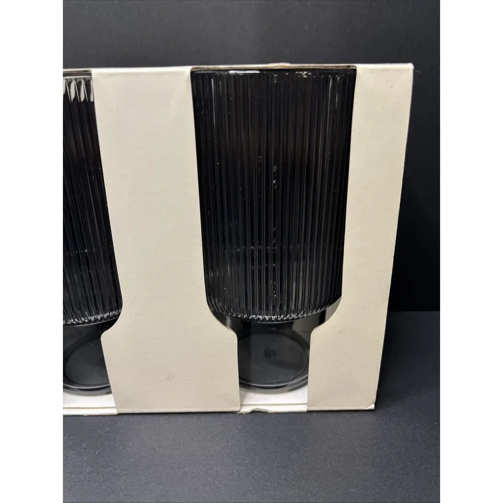 AARON PROBYN West Elm Fluted Ribbed Acrylic Modern Drink Tumblers Grey Set Of 4